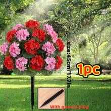 1束双色人造满天星花，抗紫外线，适用于户外庭院和婚礼装饰，带地插 - 紅色 - 查看 11