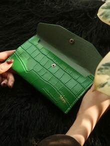 1pc Personalized Stone Texture Cash Envelope Wallet Customized Gold Monogram Long Minimalist Soft PU Leather Wallet Christmas Red & Green Travel Wallet Custom Travel Accessories Gift - Multicolor - View 8