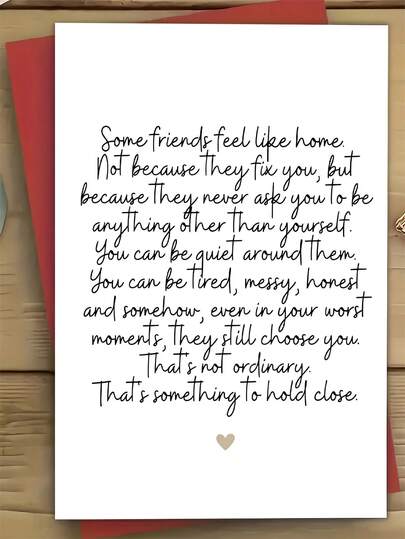 Elegant Friendship Greeting Card Set (1 Card + 1 Envelope) With Heart Design And Cursive Script, White Card With Red Envelope, Personalized For Birthday, Thank You, Get Well, And Special Occasions, Suitable For Women, Men, Colleagues, Teachers