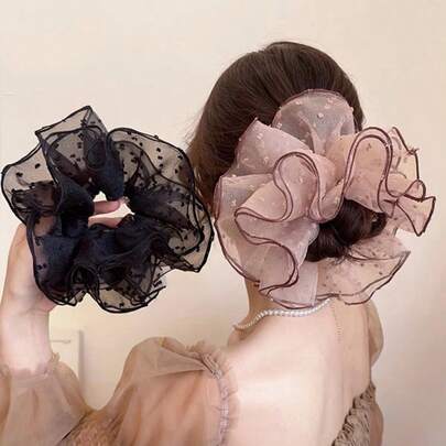 1pc French Elegant Mesh Polka Dot Hair Scrunchie, 2025 New Retro Chic Hair Tie, Hair Accessories For Bun Ponytail Holders Hair Elastics Hair Rubber Bands Hair Rope