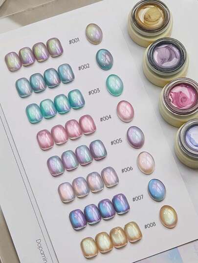 Miss Leia 1-8 15ml 春夏新款双色极光玻璃珠猫眼凝胶指甲油，提亮肤色，多功能七色猫眼指甲油，多种颜色，透明凝胶底油，新手友好，UV/LED固化，可浸泡实现半永久性效果，适用于美容院、美甲沙龙套装、DIY、居家、节日礼物（女士）、美甲用品