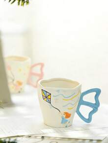 1pc Creative Hand-Painted & Hand-Molded Girl Flying Kite Ceramic Coffee Mug, Milk Breakfast Cup For Home Use - Multicolor - View 3