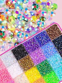 24色树脂水晶钻石装饰套装，3毫米/4毫米/5毫米多色扁平宝石，适用于钻石画、美甲、工艺品、书籍、化妆等，包含镊子和点钻笔 - 彩色 - 查看 3