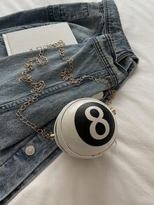 1pc Girls' Numeric Ball Shaped PU Zipper Closure Crossbody Bag, Suitable For Spring/Summer Everyday Use - Black and White - View 4