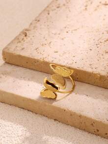 18K Gold Plated Stainless Steel Matte Butterfly Open Ring, Jewelry Gift For Wedding, Mother's Day, Birthday, Suitable For Mom/Best Friend - Shining Butterfly - View 8