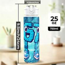 1个粉色67号印花750毫升/26盎司塑料运动水瓶，可爱印花，防漏弹出式瓶盖，轻便、坚固、耐用、大容量、可重复使用。 - 白色 - 查看 6