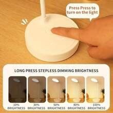 1pc 12-Inch 10-LED Dimmable 3-Color Adjustable Desk Lamp, 1200mAh Rechargeable, White Color Dimmable Eye-Caring Reading/Study Lamp For Desk - Multicolor - View 9