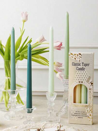 4pcs/Set Long Stem Smokeless Candles, Holiday Candles, Candlelight Dinner Candles, Home Decor, Birthday Candles, Multi-Color, Romantic Wedding Party Venue Decor, Tabletop Decor Long Stem Candles, Wedding, Christmas, Gifts (Packaging Will Be Randomly Shipped)