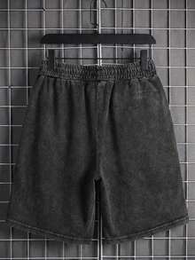 Pantalones cortos casuales de verano para hombre lavados y desgastados con estilo vintage - Negro - Ver 3