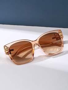 Gafas de sol de plástico con marco cuadrado grande de estilo retro color champán, decoración clásica para deportes al aire libre, ciclismo, viajes, playa, conducción, pesca, protección UV de verano - Champán - Ver 3