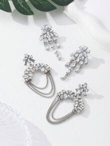 1 Pair Fully Rhinestoned Tassel Drop Earrings With Multi-Layer Chains, Exquisite Fashionable Earrings Suitable For Women's Daily Wear, Parties, Weddings - Diamond Earrings - View 6