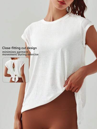 Women's Summer Lightweight Loose Hip-Covering Sports Top Short-Sleeve T-Shirt Fitness Running Yoga Cover-Up