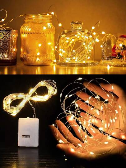 16颗LED灯串，78.74英寸，防水LED灯串，电池供电，闪烁星光，迷你LED灯串，防水银线，适用于室内梅森罐DIY装饰、婚礼圣诞装饰、花园庭院装饰、家居房间装饰