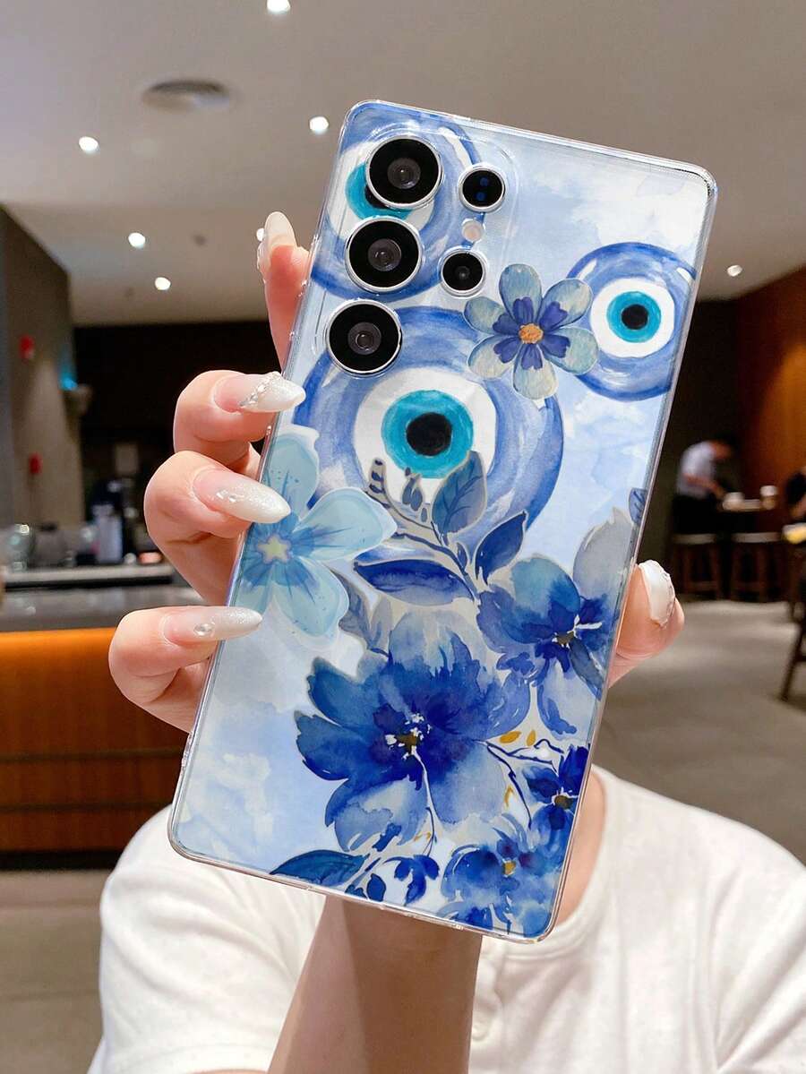 1个时尚创意全屏夏季蓝色眼睛花朵图案软TPU透明保护手机壳，防摔防刮防指纹，摄像头镜头保护，适用于三星、Nothing、Pixel等品牌手机。 - 彩色 - 查看 1