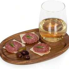 1pc Wooden Serving Tray, Snack, Fruit, Coffee, Cookie, Cheese, Steak, Pizza Platter, Made Of Rosewood - 1 Piece Wine Glass Tray - View 3