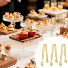 8 piezas de pinzas pequeñas para la cocina, utensilios de servir de acero inoxidable de 4.3 pulgadas para aperitivos, hielo, azúcar y postres (dorado) - Dorado - Ver 3