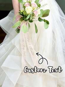 Personalized Wedding Floral Garland With Satin Ribbon - Customized Name And Date Floral Wall Hanging Suitable For Bridal Shower, Birthday, Graduation Ceremony - Durable Polyester Fiber Event Decor, Elegant Design, Wedding Guest Gift, Celebration Accessory, Sophisticated Style, High-Quality Handmade - Multicolor - View 1