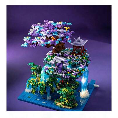 Vintage Sakura Architecture Micro Building Blocks, Oriental Fantasy Style, Great Gift For Halloween, Thanksgiving