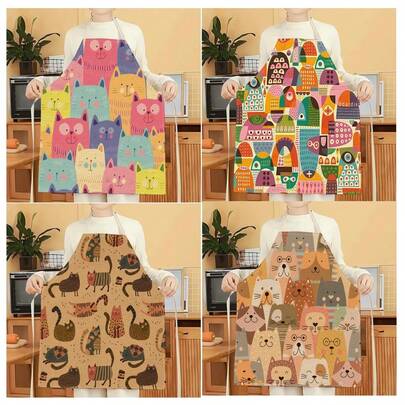 1pc Cat Pattern Apron, Creative Funny Fashion Printed Apron, Home Cleaning Apron, Easy Clean Kitchen Cooking Apron, Creative Home Apron