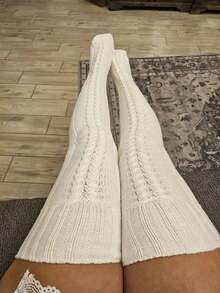 1pair White Thigh High Socks, Over-The-Knee Warm Fleece Socks For Women, Suitable For Autumn, Winter, Festivals And Parties, Cozy XDMY - Pink - View 9