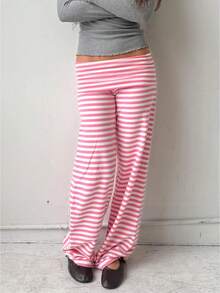 Lounge Yoga Pants For Women Fold Over Low Waist Wide Leg Sweatpants Flare Leggings Bell Bottoms Y2K Foldover Pants - 粉色 - 查看 1
