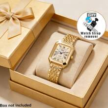 4件套优雅女士手表首饰套装，包含手链和项链，适合斋月、婚礼、生日派对、母亲节等各种场合。 - 金色 - 查看 4