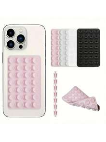 1个简约实用硅胶吸盘手机支架，双面强力硅胶材质，28个独立吸盘，无需胶水，可重复使用，稳固防滑，多功能支撑，适用于化妆、健身、淋浴、汽车、厨房等多种场合，兼容和安卓手机，家居必备神器，生日、情人节、新年、毕业季礼物佳选。 - 彩色 - 查看 6