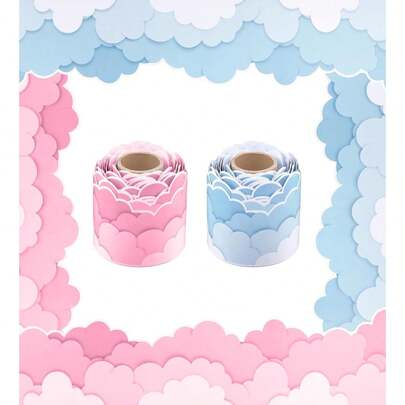 32.8英尺公告板边框云朵天空装饰贴纸，适用于返校季、教室黑板、办公室、墙壁、窗户、派对装饰