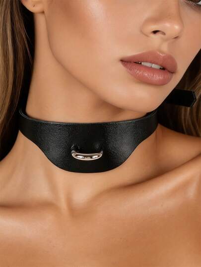 Gothic Punk Pu Leather Belt Choker With O-Ring - Adjustable Collar Necklace For Women Perfect For Everyday Wear