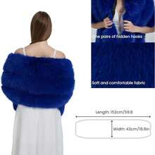 1  Elegant    Polyester    Women Long Shawl Cloak Cape   Winter  Warm   Faux Fox Fur  For Party - Blue - View 2