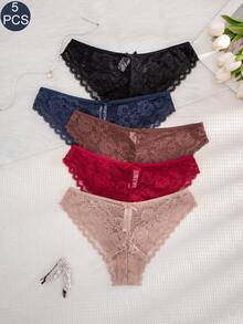 5pcs/Pack Women's Lace Bow Comfortable Bikini Panties - Multicolor - View 1
