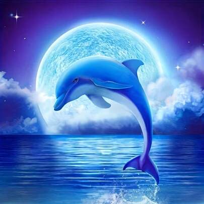 1pc [30*30cm/11.8*11.8in][40*40cm/15.7*15.7in]5D Acrylic Diamond Painting Kit, Dolphin Pattern, Suitable For Adult Beginners DIY Mosaic Diamond Art, Full Drill Handmade DIY Diamond Painting, Applicable For Living Room, Bedroom, Office Wall Decor Hanging Painting, Surprise Art Home Decor Gift For Family And Friends