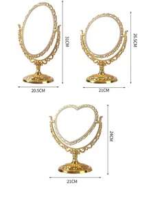 1个旋转化妆镜，复古旋转椭圆形金色ABS欧式桌面双面化妆镜，房间用品 - 彩色 - 查看 3