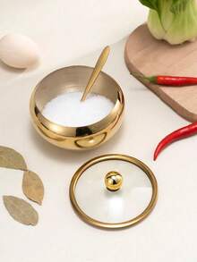 1 Set dicke Edelstahl Gewürzgläser, geeignet für Küchen Salz- & Zuckerdosen, Gewürzbehälter mit Löffel und Deckel, kreative Sojasaucenflasche, Salz- & Pfefferstreuer, abgedeckte Gewürzaufbewahrungsbehälter, Küchenhelfer & Dekoration - Gold - Übersicht 7