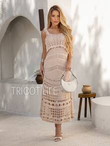 Women's Midi Knit Dress, Crochet Style,  Style, Lined, Elegant, Party, New Year's Eve, Casual, Evening, Wedding, Gender Reveal. - 沙 - 查看 6