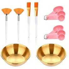 2/4/8/16/24件套面膜搅拌碗套装 - 美容用品，DIY面膜搅拌工具，面膜涂抹刷套装，2个玫瑰金面膜碗，2个扇形面膜刷，2个扁平面膜刷，2个量勺，可选金色、玫瑰金和原木色 - 彩色 - 查看 2