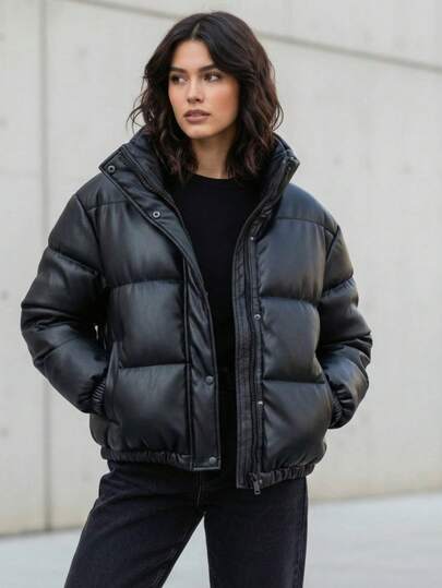 Jaqueta Couro Puffer Feminina Casaco de Inverno Bobojaco