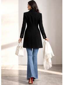 Women's Overcoat, Winter, Autumn, Elegant, Double Button, Office - 黑色 - 查看 3