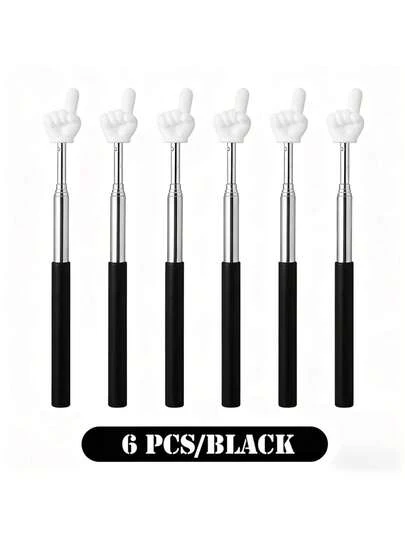 1/6/10pcs Black Retractable Finger Pointer, Index Finger Reading Aid Tool, Interactive Mini Pointer, Creative Classroom Supplies, Suitable For Teachers, Retractable Pointer Teaching Assistant, Foldable Index Finger Reading Stick