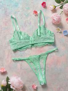 Elorette 2 Pieces Vintage Blue Sexy Women's Lingerie Set - Green - View 2