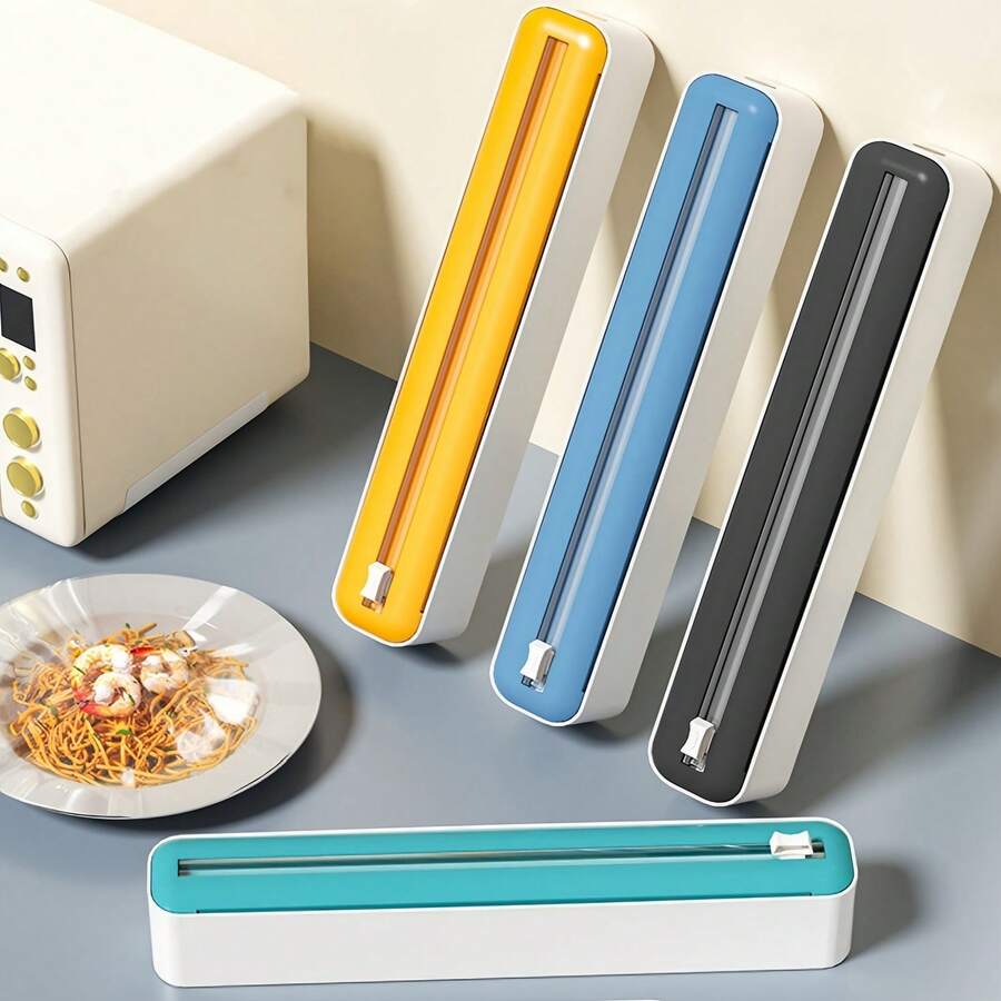 Reusable Wrap Cutter And Dispenser Multi-Functional Kitchen Sealer Suitable For Baking Paper And Wax Paper Kitchen Packaging Dispenser Durable Plastic Material Wrap Cutter Kitchen Accessories Kitchen Storage Kitchen Essentials - White - View 1