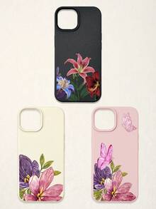 3件套花卉蝴蝶印花仿皮手机壳，粉色/白色/黑色TPU材质，防震防刮，浪漫花卉风格，夏季手机壳，可爱手机壳，花朵手机壳，兼容和Galaxy手机，适合日常使用，生日、母亲节、毕业礼物，手机配件 - 彩色 - 查看 49
