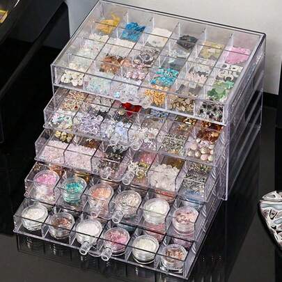 1pc Multi-Layer Acrylic Transparent Fashion Practical Multi-Function Nail Rhinestone Decoration Storage Box, Suitable For Rings, Earrings, Necklaces, Bracelets And Other Jewelry ,Room Decor