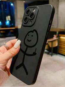 Fashionable Smiling Face Painted Anti-Drop Perforated Black Minimalist Protective Phone Case Compatible With  16/15 XR/7/8/16 ProMax/13 Case/ 15 ProMax/12 ProMax/13 ProMax/14 ProMax 13 14 11 12P14 Women P11 Soft Shell P12 Anti-Drop XS. XR/78P. 78GES2 Compatible Galaxy RedmiFOR-YOUR-BELOVED-PHONE Christmas Gifts Christmas Gifts - 1pc - 查看 4