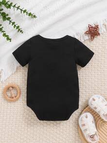 Our First First Mother's Day Together With Cartoon Print Cute Baby Onesies - Black - View 2
