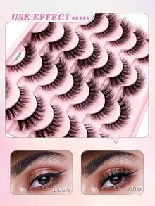ENCHUW 14 Pairs Luxury Fluffy False Eyelashes - Dense, Wispy, 3D Effect, Reusable, Soft & Lightweight, Faux Mink Striped Lashes For Dramatic Eye Makeup - Black - View 4