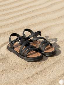 HAHABOBO New Comfortable Black Soft Sole Easy-To-Wear Girls' Sandals With Cute Bow, Suitable For Indoor/Outdoor, School/Garden/Adventure, Spring/Summer/Autumn - Black - View 2