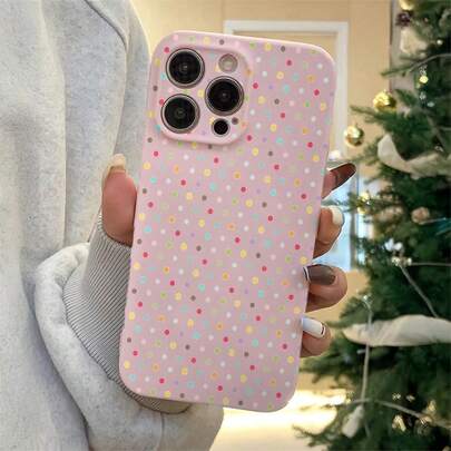 彩色波点亮粉色TPU手机壳，适合作为情侣、女朋友、女儿、青少年的生日和圣诞礼物