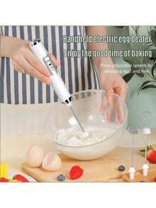 1pc Handheld Electric Milk Frother, Black/White Electric Milk Frother & Mixer, With 2 Replaceable Stainless Steel Attachments, 3 Speed Settings, USB Rechargeable Milk Frother For Coffee, Milk, Egg, Hot Chocolate - Multicolor - View 8