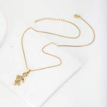 1pc 18k Gold Plated Copper Cubic Zirconia Pendant Necklace, Minimalist Luxury Jewelry Gift For Women - Gold - View 4